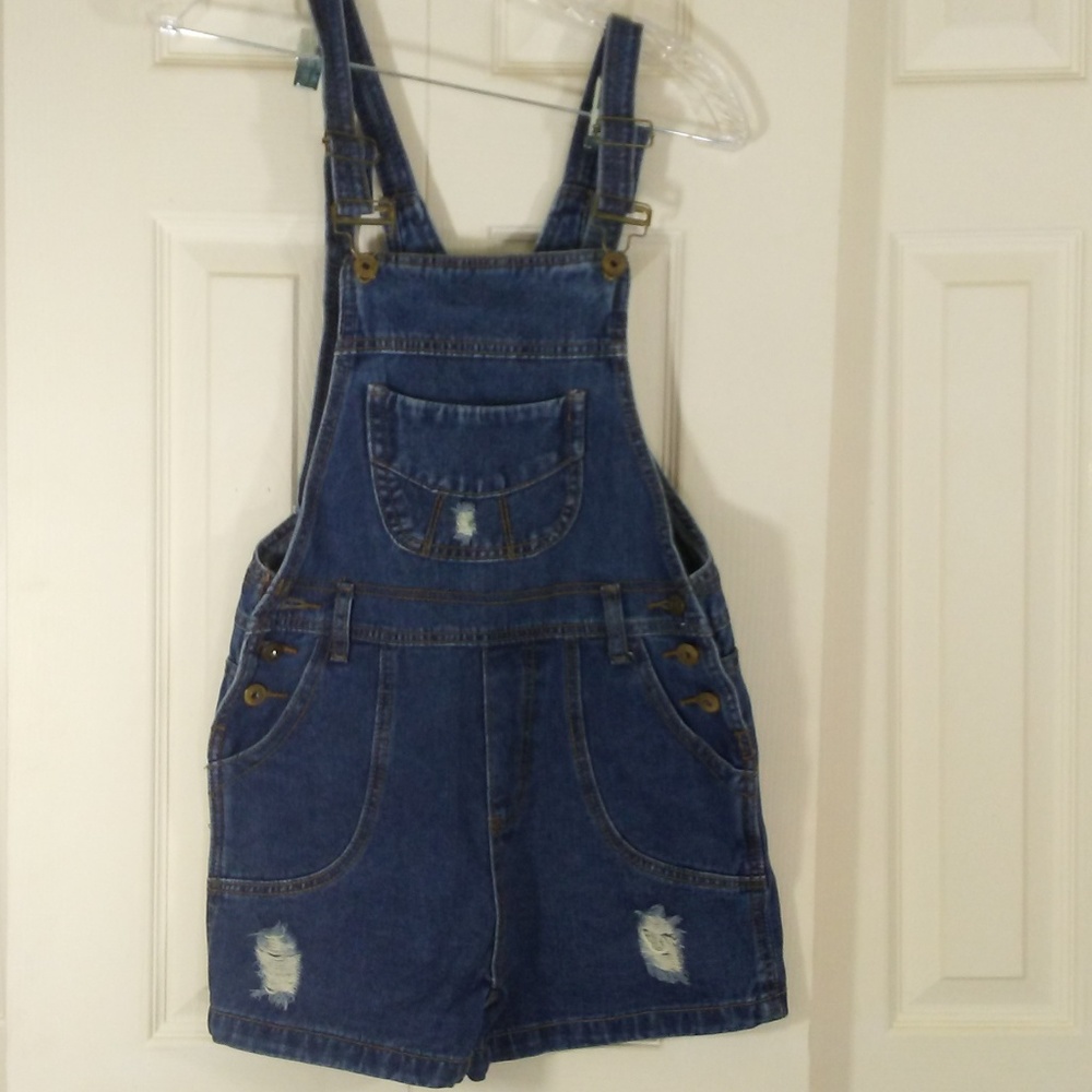 Denim Shorts Distressed Bib Overall